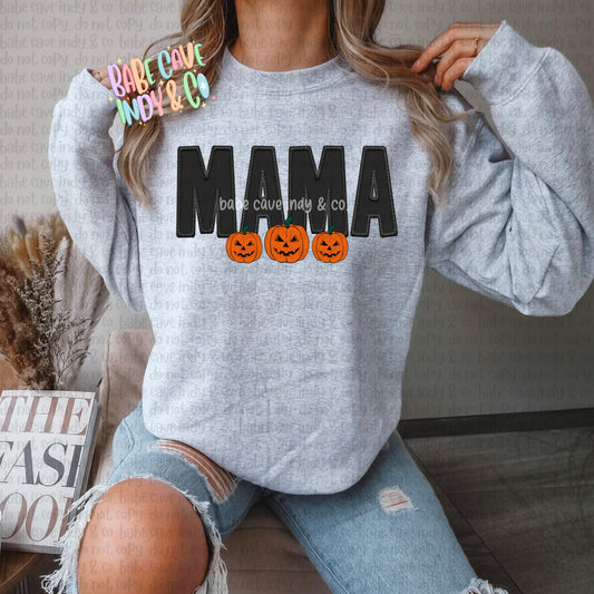 Mama Jack-O-Lantern Faux Embroidery